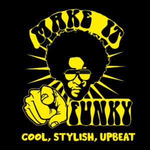 retro t-shirt, funky graphic tee, afro design t-shirt, vintage-inspired clothing, music lover t-shirt, customizable graphic tee, black and navy blue t-shirt, retro fashion, unique graphic tees, bold statement t-shirt.